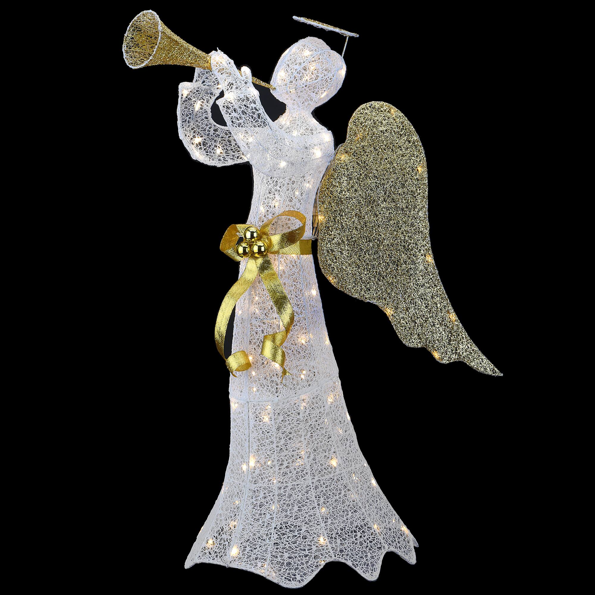 51" Pre-Lit LED Gold & White Trumpeting Angel